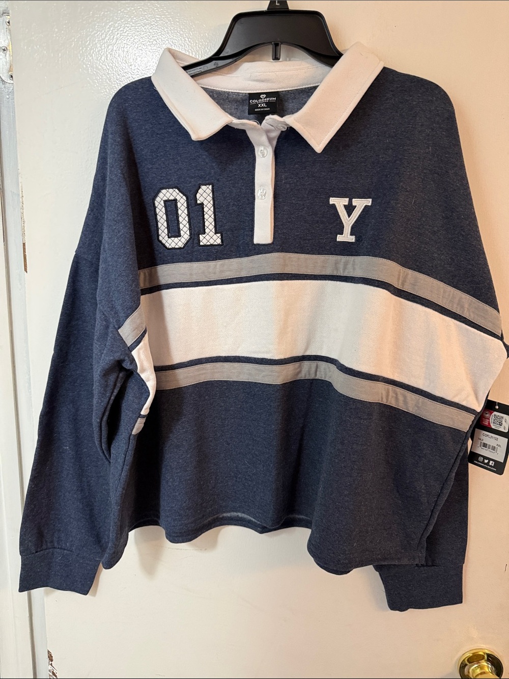 Colosseum Navy and White Rugby-Style Pullover Sweater Yale